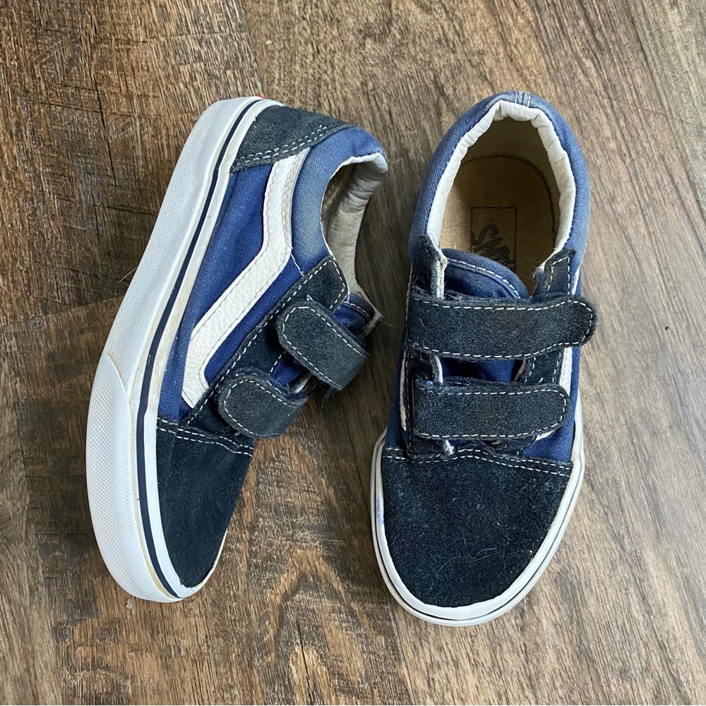 Blue & white Velcro Vans sneakers
